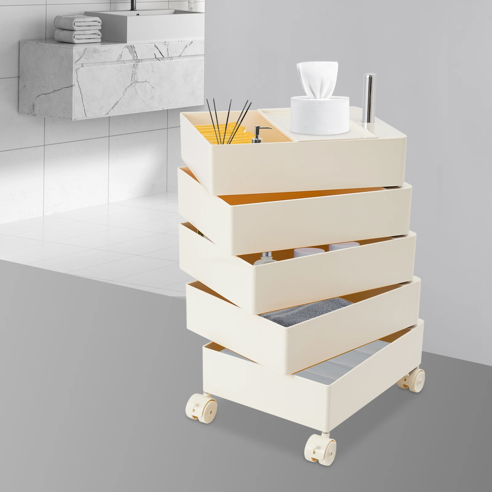 55L Foldable Storage Cart with Wheels - Rolling Organizer for Home, Office, Closet & Garage | Foldable Trolley Box, Utility Cart