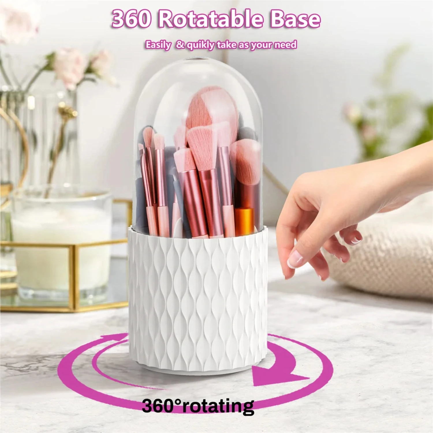 Large Capacity Rotating Cosmetics Makeup Brush Organizer with Dustproof Lid - Jewelry and Pen Holder Box - 1PC Vintage Makup bag