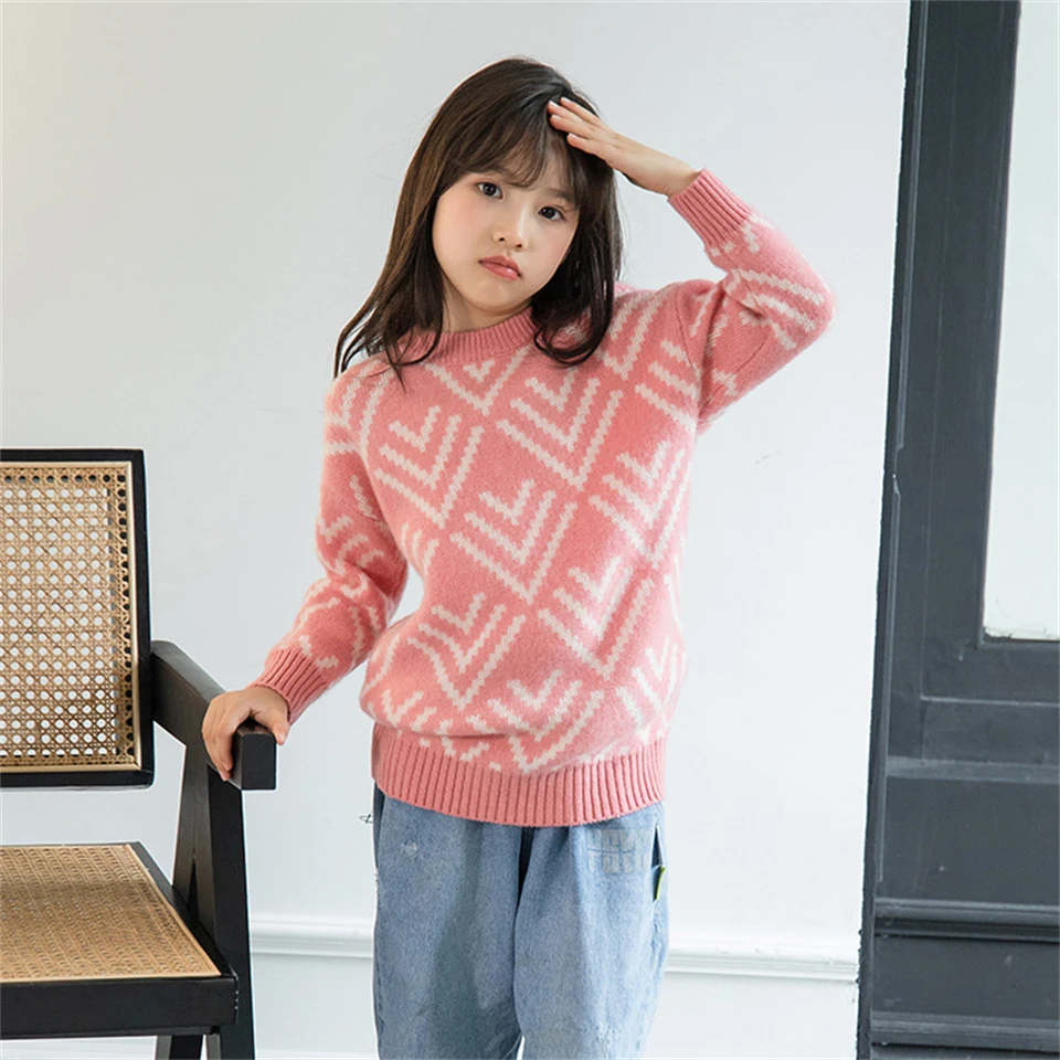 

Childrens wool knitted sweater Korean version round neck sweater Winter Warm Pullover Sweater neutral slim fit cashmere sweater