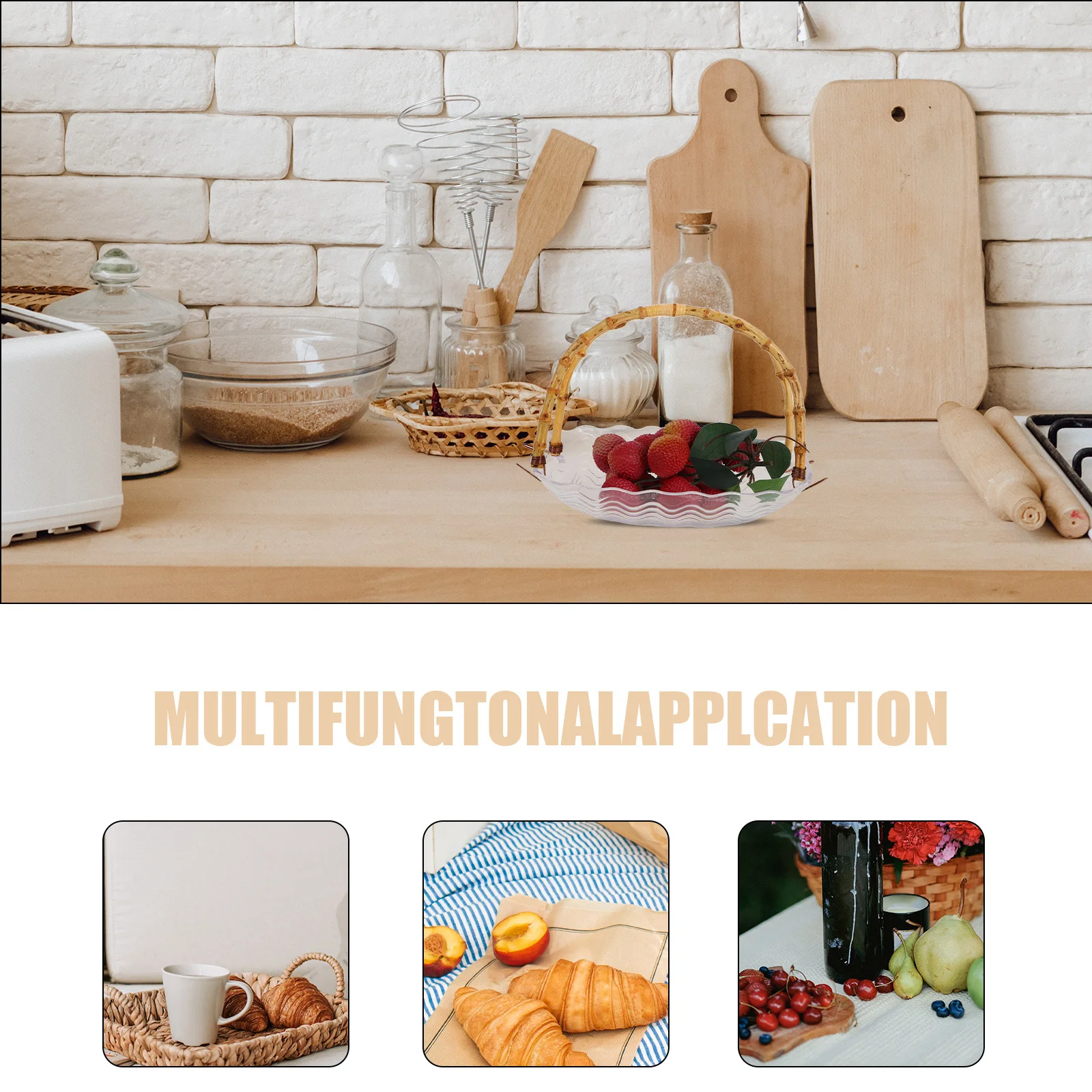 

Large Capacity Plastic Fruit Display Plate Handle Decorative Candy Snack Dish Kitchen Counter Living Room Table Decor