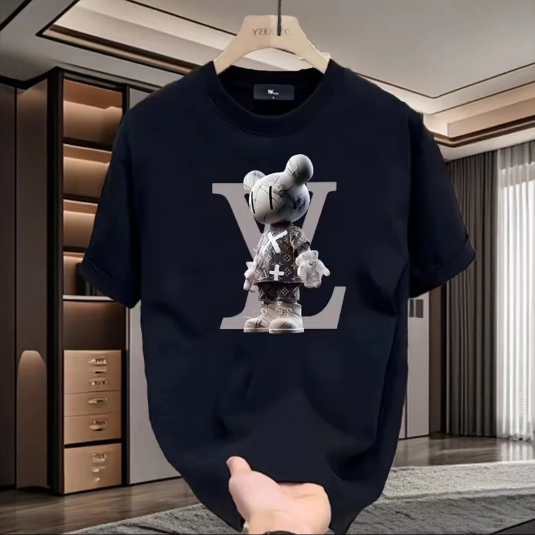 

High-quality Men's Summer New Thick Pure Cotton T-shirt, with Printed Design, Stylish, Breathable, and Sweat-absorbing
