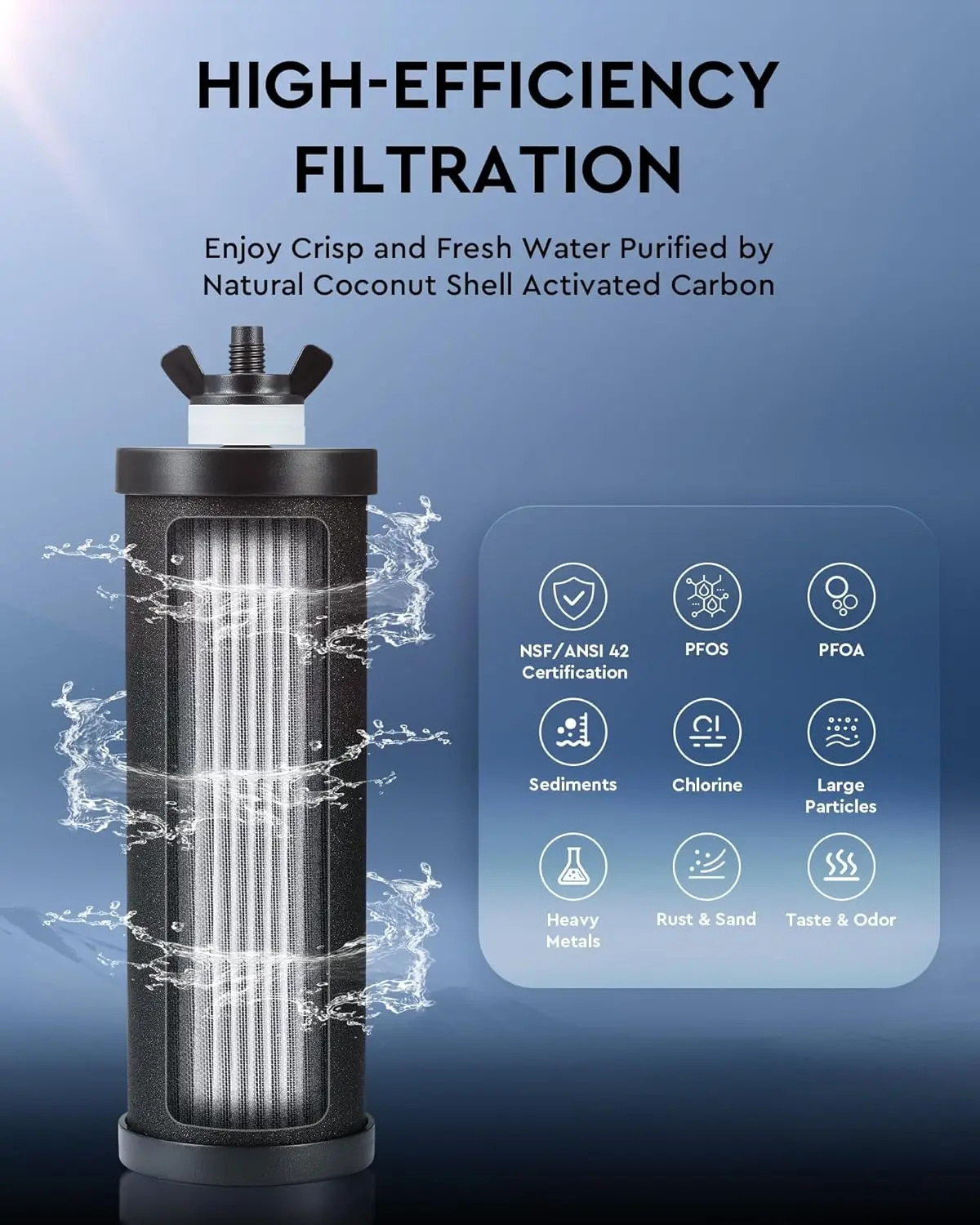 Chambe-Purificateur d'eau par gravité en acier inoxydable, système de filtre, filtre à eau supérieur, 2 livres de carbone, seau de 2.25 Gal