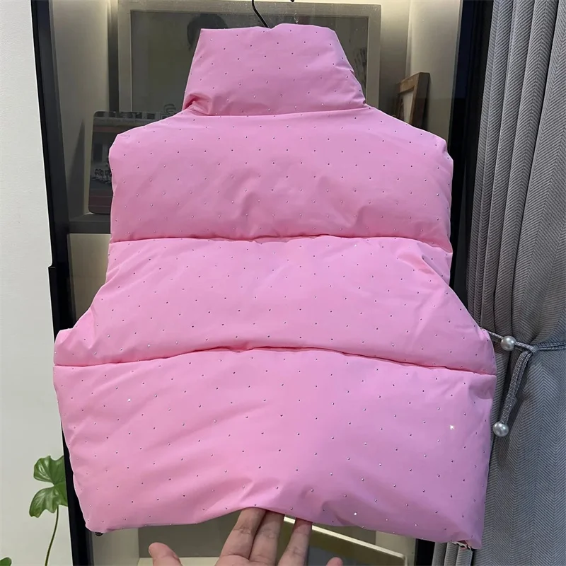 

Autumn Winter New Short Down Cotton-Padded Vest Jacket Women Stand Collar Pocket Thick Warm Waistcoat Coat Female Casual Top