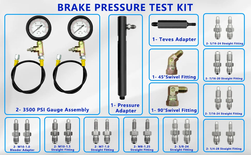 Auto-Bremsflüssigkeitsdruckmesser, Auto-Motor ABS Hydraulikflüssigkeitsdruckmesser-Tester, Bremsanlagen-Prüfstand, 0-3500 PSI Kit – Detail 3