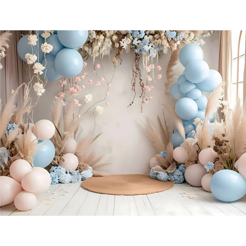 Avezano Photography Background Blue Blooms Balloons Arch Child Birthday Newborn Cake Smash Backdrop Decor Photo Studio Props