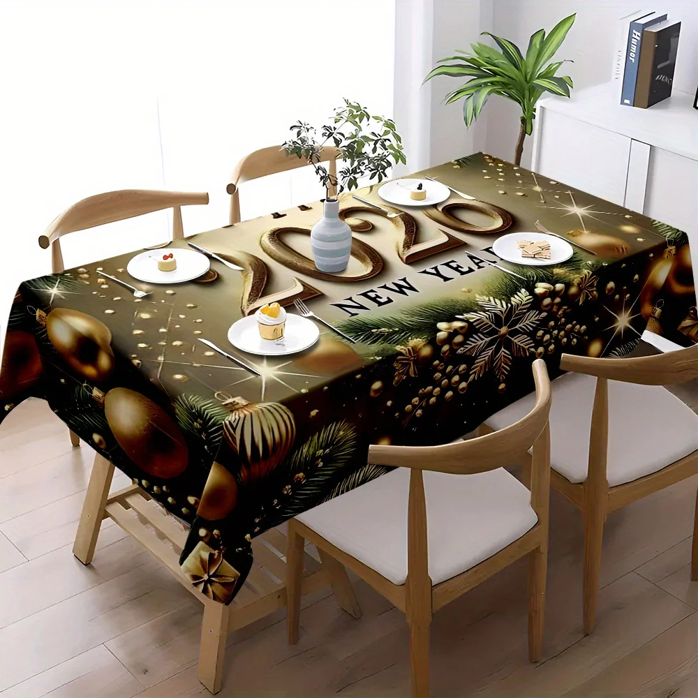 VIKAMA Elegant 2026 New Year's Tablecloth Gold Glitter Numbers Durable Rectangle Tablecloth Holiday Party Table Decorations