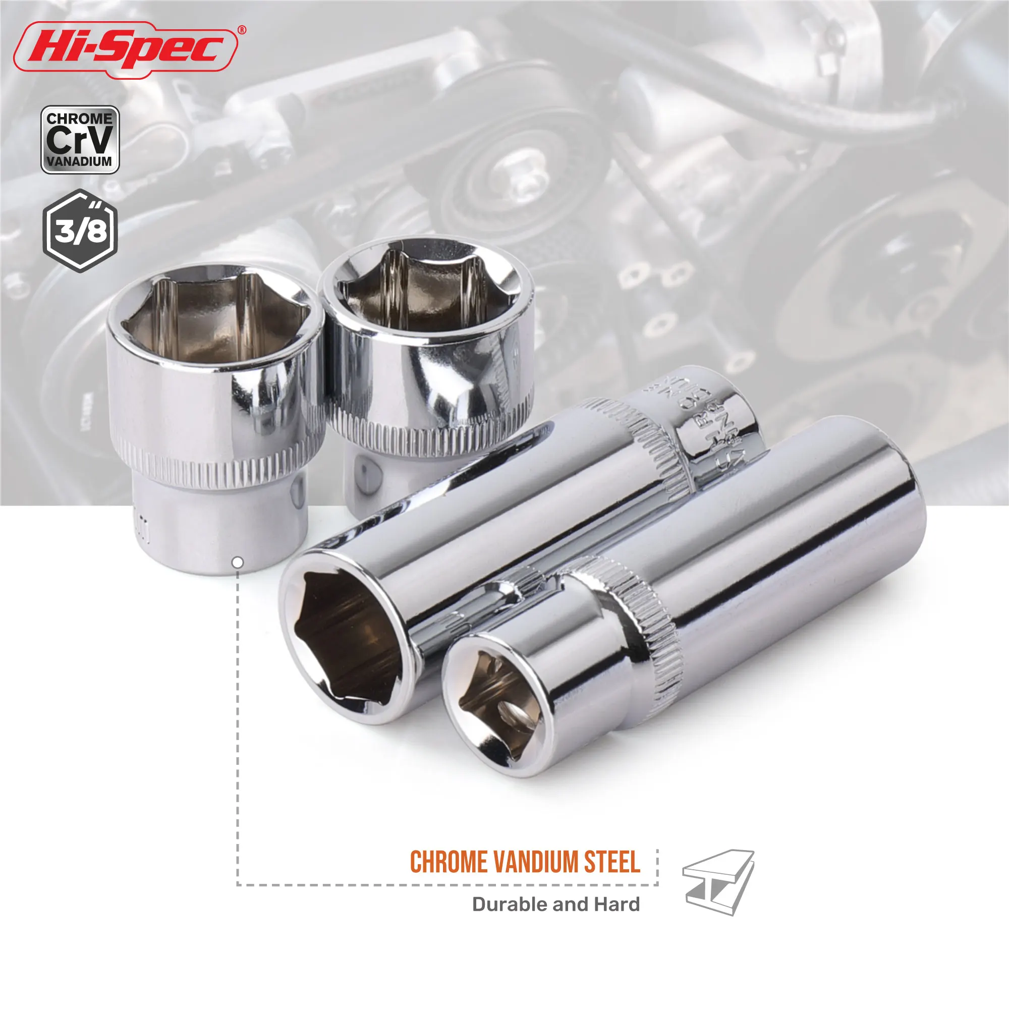 Hi-Spec 3/8 인치 짧은 긴 소켓 세트 CRV 6-24mm 딥 소켓 어댑터, 토크 래칫 소켓 렌치 스패너 수리 수공구