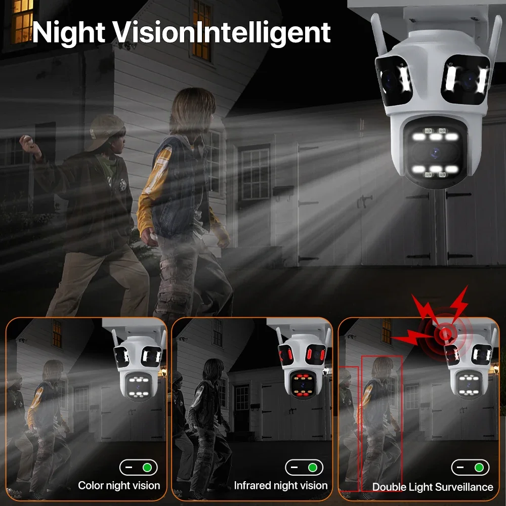 WIFI IP Camera 5K 12MP HD Three Lens PTZ Camera Outdoor 2K Dual Lens Motion Detection Security Camera Waterproof Surveillance
