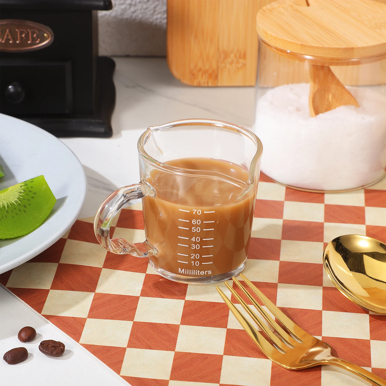 

1Pcs Two-Mouth Espresso Cup Glass Material Hot Cold Beverages Meticulous Workmanship Temperature Resistant Measuring