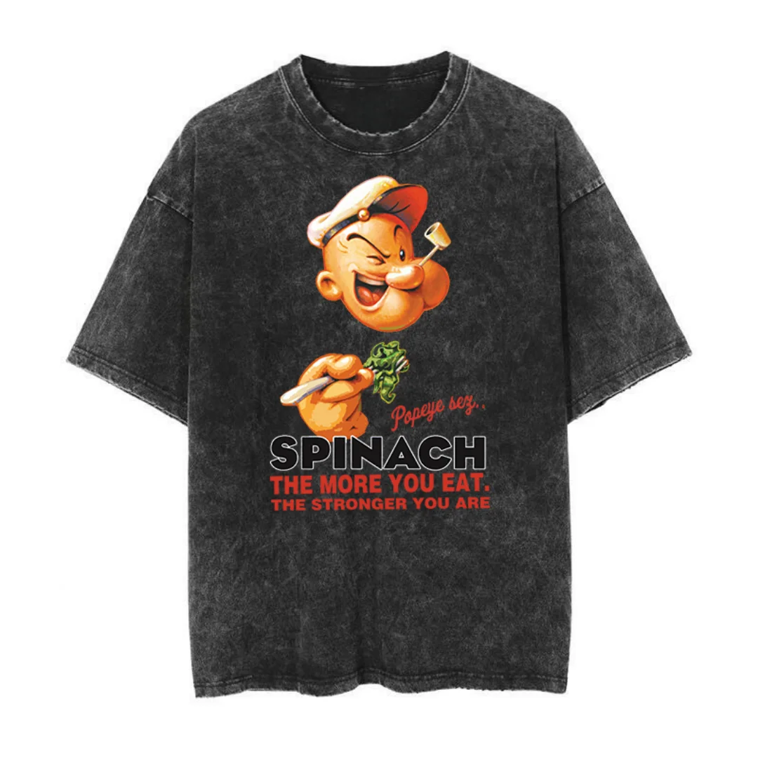 2025 الجرافيك المحملة اللياقة البدنية الصالة الرياضية ل Popeye العضلات الرجال غسلها تي شيرت الذكور الرجعية الكرتون عادية مريحة الشارع الشهير تي شيرت