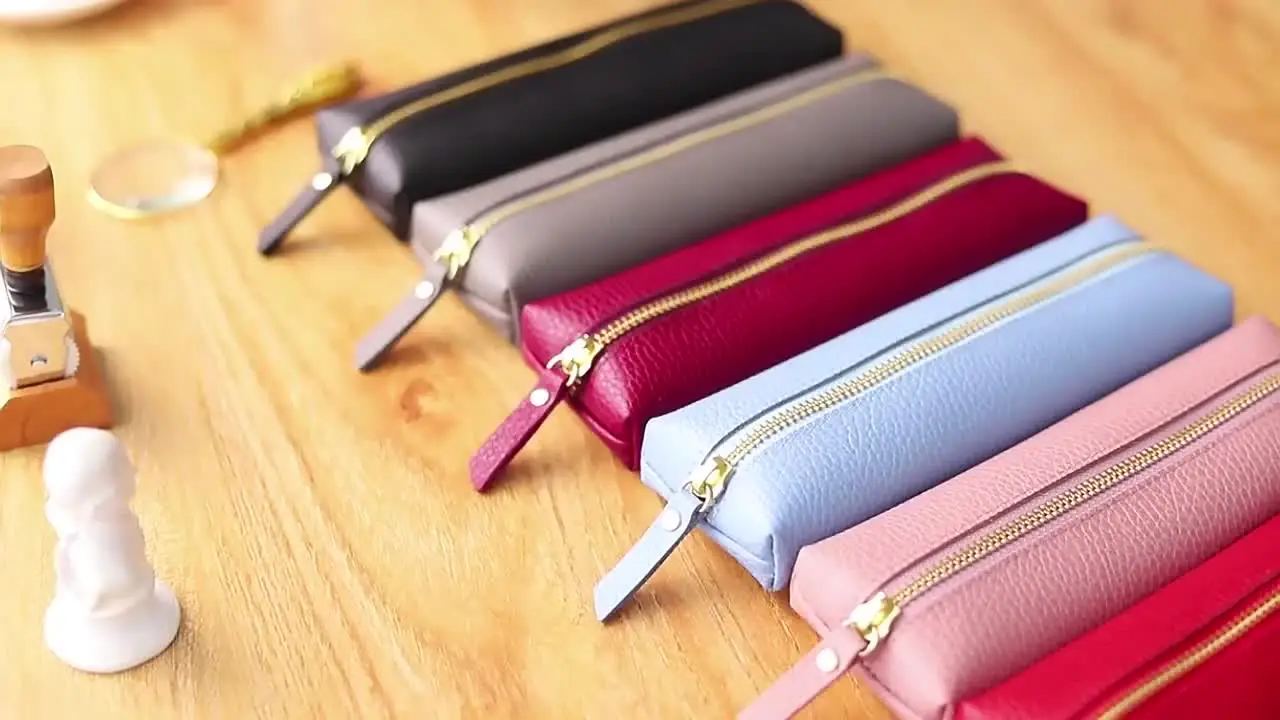 AIGUONIU Cowhide Pen Bag Lychee Korean Version Zipper Stationery Bag Storage Bag for Students Stationery Office Supplies