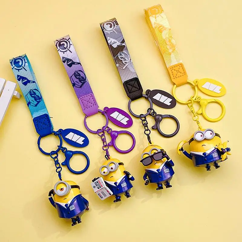 Minions Keychain K 3D Eye Anime Despicable Me Backpack Evin Bob Stuart Pendant Action Figures Toys Ornament Kids Christmas Gift