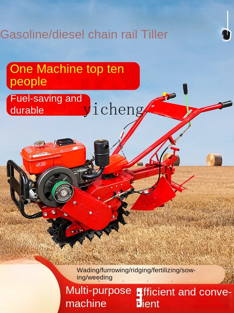 Crawler Chain Track Micro Tiller Rotary Tiller Little Red Bull Ditching Ridge Turning Soil Fertilizing Seeding Machine