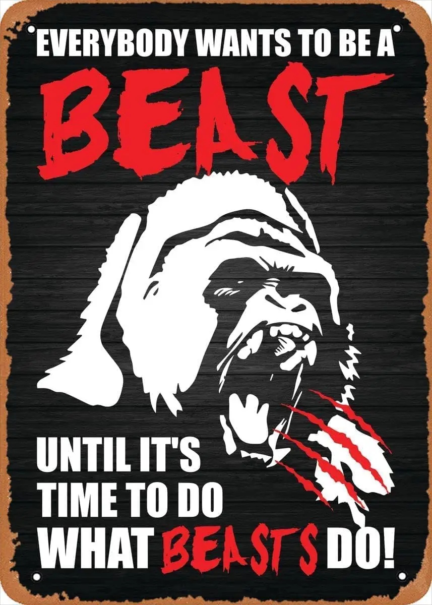 Gym Motivation Metal Tin Sign Be A Beast Gorilla Workout Poster Painting Bar Cafe Office Man Cave Wall Decor Retro Poster 8x12 I