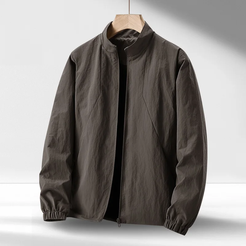 

Men's Slim Fit Stand Collar Jaet Spring Autumn Faionable Workwear Outerwear Waterproof Casual Sle Polyester Fabric