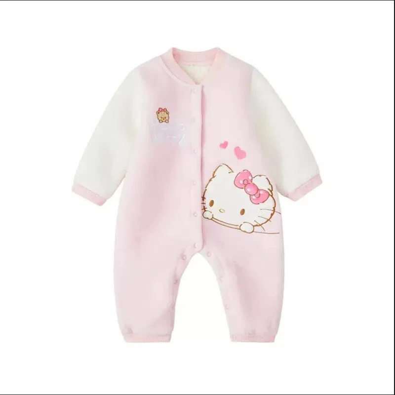 Sanrio Hello Kitty Cotton Girls Baby Long Sleeve Onesie Baby Jumpsuit Winter Fleece Warm Cute Cartoon Newborn Birthday Gift