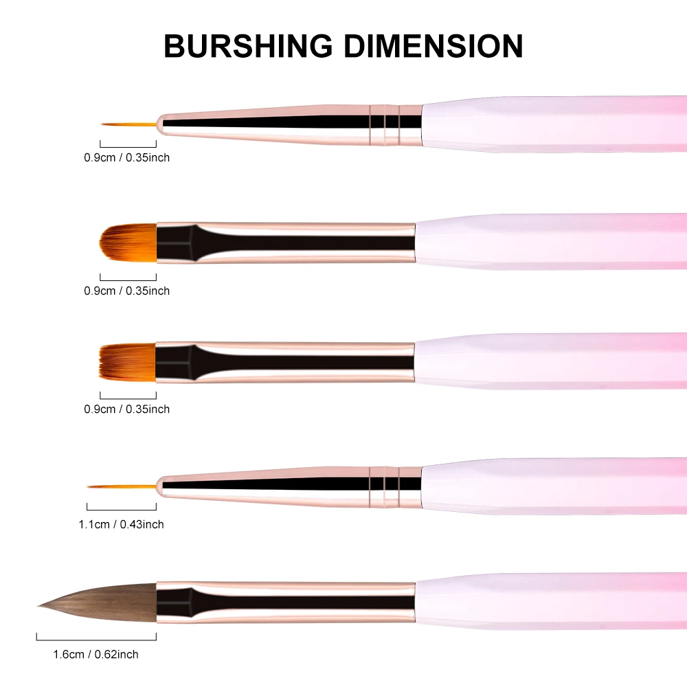 Pennello per unghie per set di pennelli per gel per manicure, disegno a strisce, kit di pennelli per gel per intaglio in polvere liquida acrilica professionale