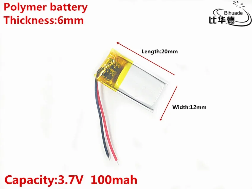 Liter energy battery Good Qulity 3.7V,100mAH,601220 Polymer lithium ion / Li-ion battery for TOY,POWER BANK,GPS,mp3,mp4