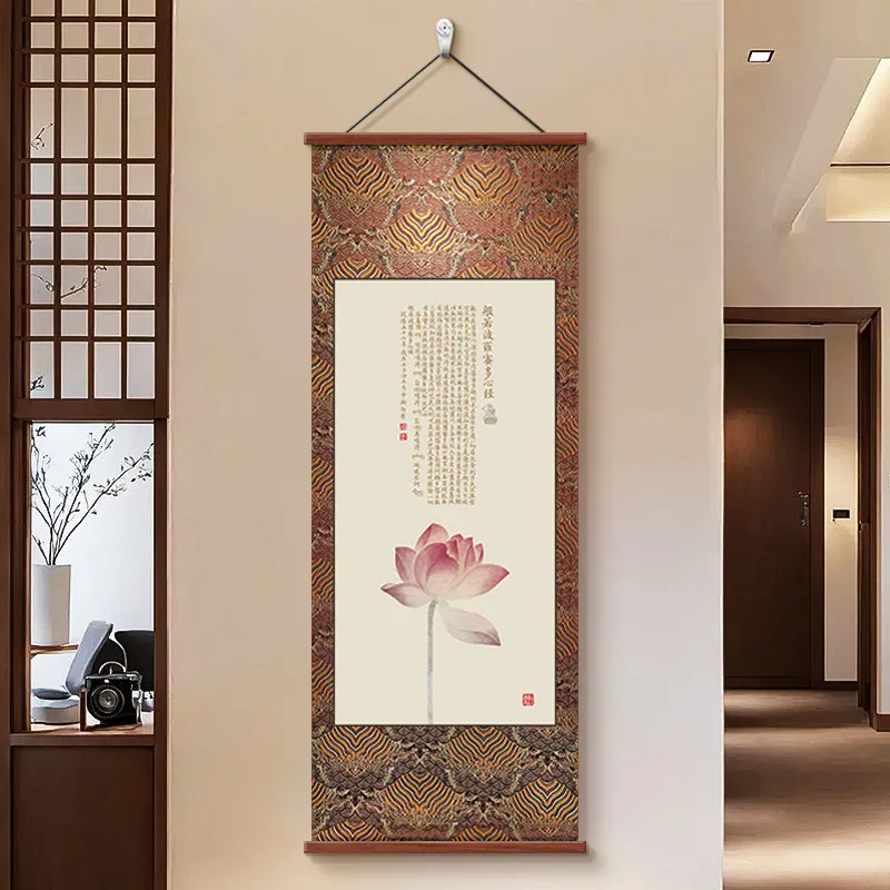 Aesthetic Room Decor Wall Hanging Scroll Chinese Buddhist Heart Sutra Print Canvas Art for Yoga Studio Meditation Space Decor