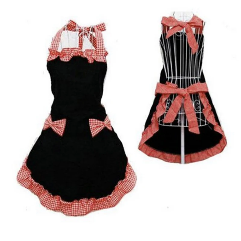 

Lovely Lace Work Apron Kitchen Cooking Women Ladies Lace Sexy Aprons with Bow Knot Pocket Kitchen Bib Apron for Women