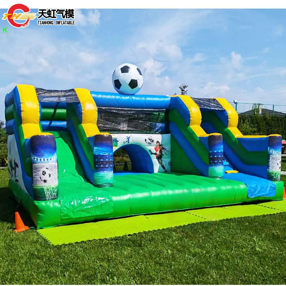 6 x 4 m aufblasbare Rutsche mit Fußballmotiv, Spielplatz, kommerzielle, langlebige, aufblasbare Hüpfburg mit Rutsche