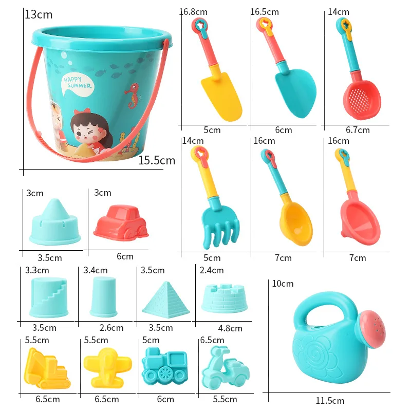 18 PCS Summer Beach Set Toys For Kids Digging Sand Plastic Bucket Watering Bottle Shovels Children Beach Water Game Toys Tools