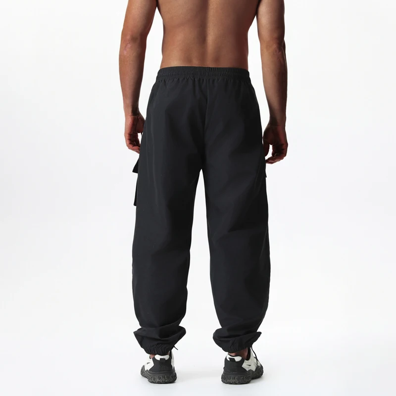 بنطال كارجو للرجال بخصر برباط، جيوب متعددة المرافق، كاحلين مكبل، نمط شارع كاجوال للارتداء اليومي والخارجي #2