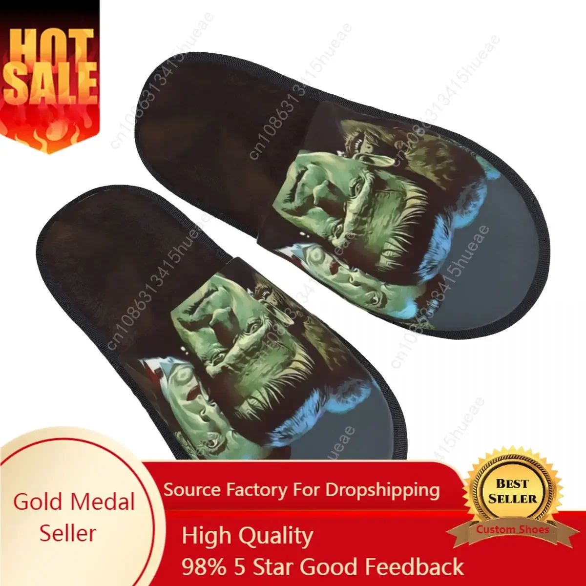 Custom Gang Of Monsters Soft Memory Foam House Slippers Women Bride of Frankenstein Horror Film Cozy Warm Anti-skid Sole Slipper