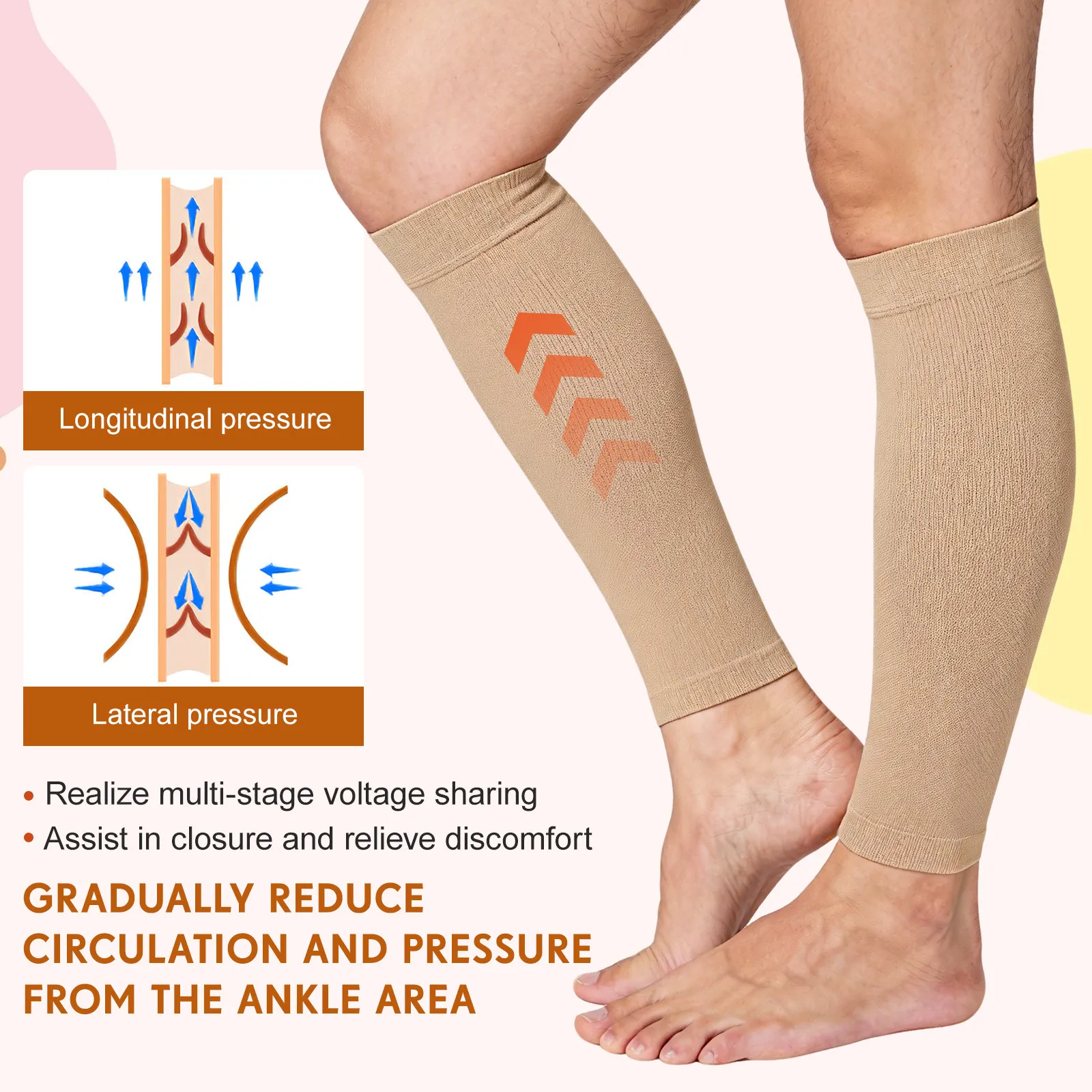 Compression Socks 30-40Mmhg Nude Size L Toeless Open Toe Knee High Calf Support Stockings for Varicose Veins Swelling