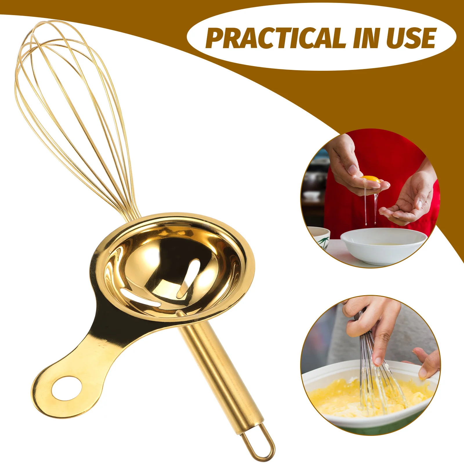

1 Set Stainless Steel Manual Egg Whisk Lightweight Non-Slip For Mixing Eggs Batters Sauces Kitchen Tool Egg Separator Handheld