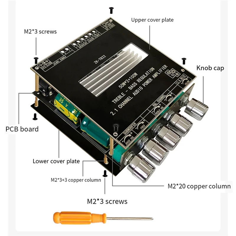 ZK-TB22 5.1Bluetooth Power Amplifier Board 50W Channel Amplifier Board with 100W Subwoofer for Sound Box with Shell