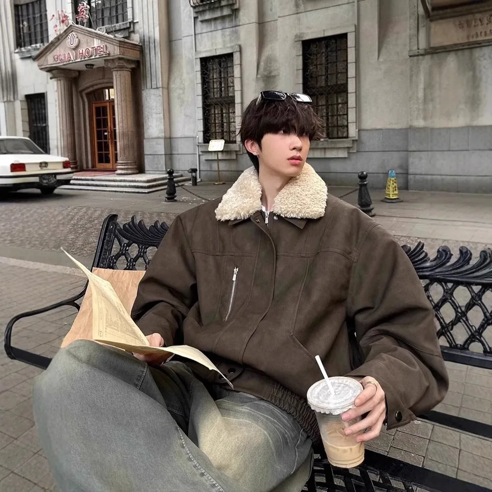 

Американские винтажные новые модные мужские пальто с отложным воротником и длинными рукавами, съемные стеганые пальто из искусственной кожи, мужская уличная одежда