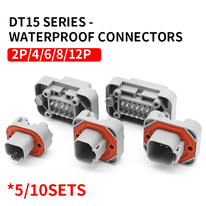 DT15-2P/4/6/8/12P Holes Deutsch Automotive Waterproof Connector Straight Pin PCB Panel Needle Seat Jacket DT06-6S