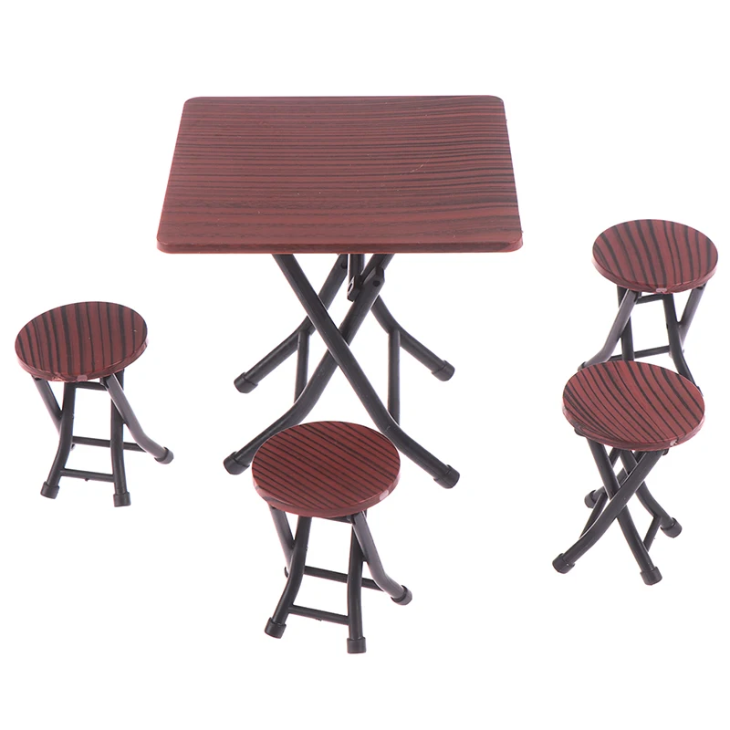 1:12 Dollhouse mini furniture folding table and chair set with 4 stool models