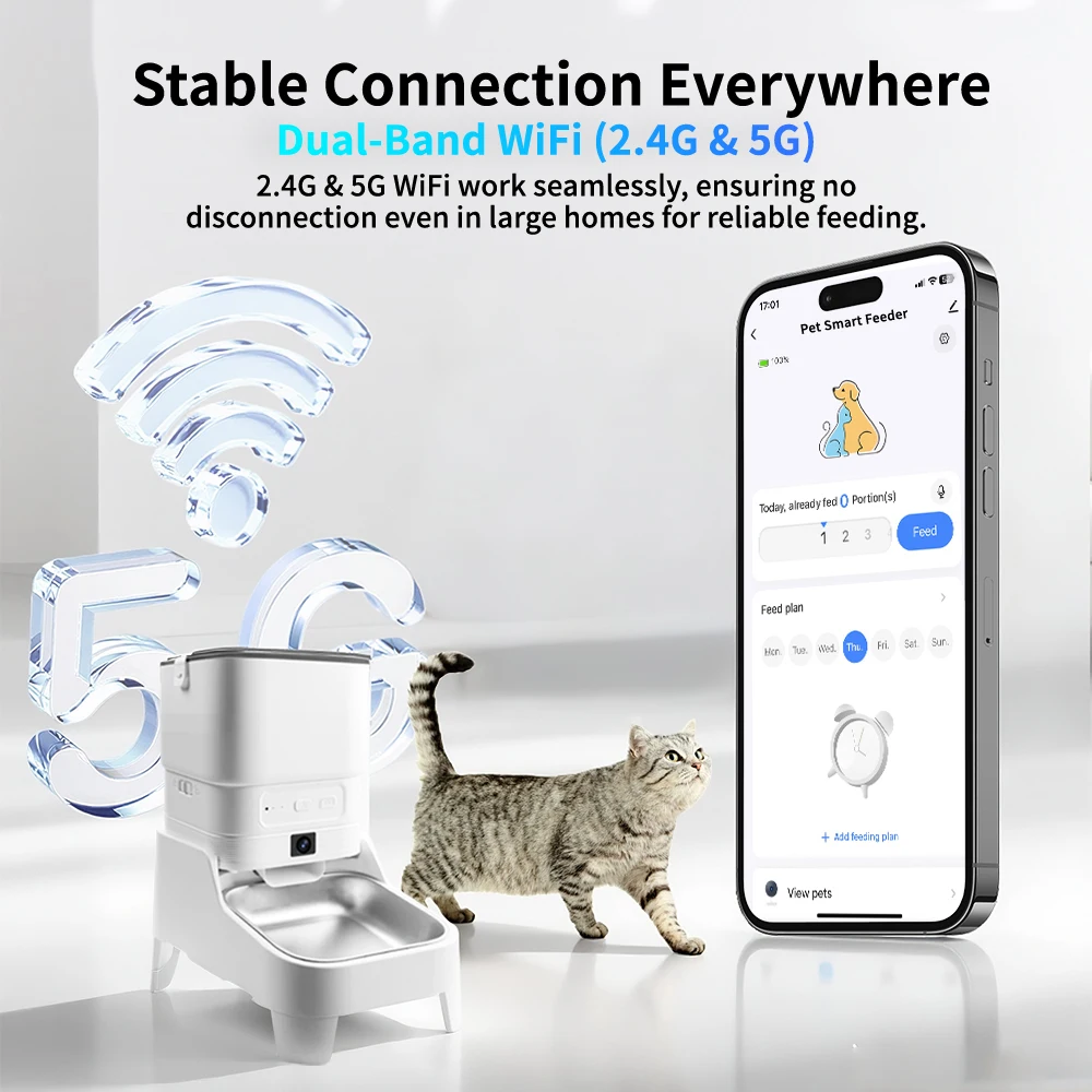 Smart Automatic Pet Feeder with 1080P HD Camera 15cm Elevated 5G WiFi Tuya APP Furpipi Control Automatic Cat Dog Food Dispenser