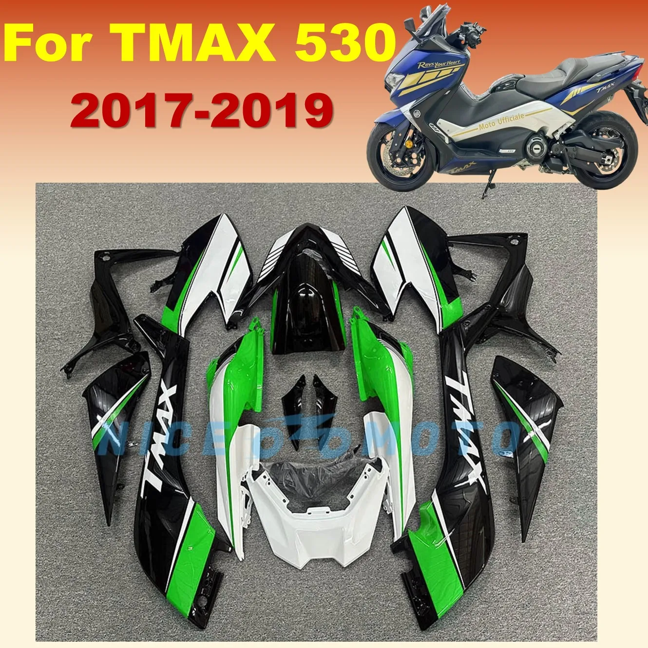 TMAX530 2017 2018 2019 Cowling kit TMAX 530 17 18 19 T-MAX530 For YAMAHA Green White Motorcycle Shell Fairing Kit