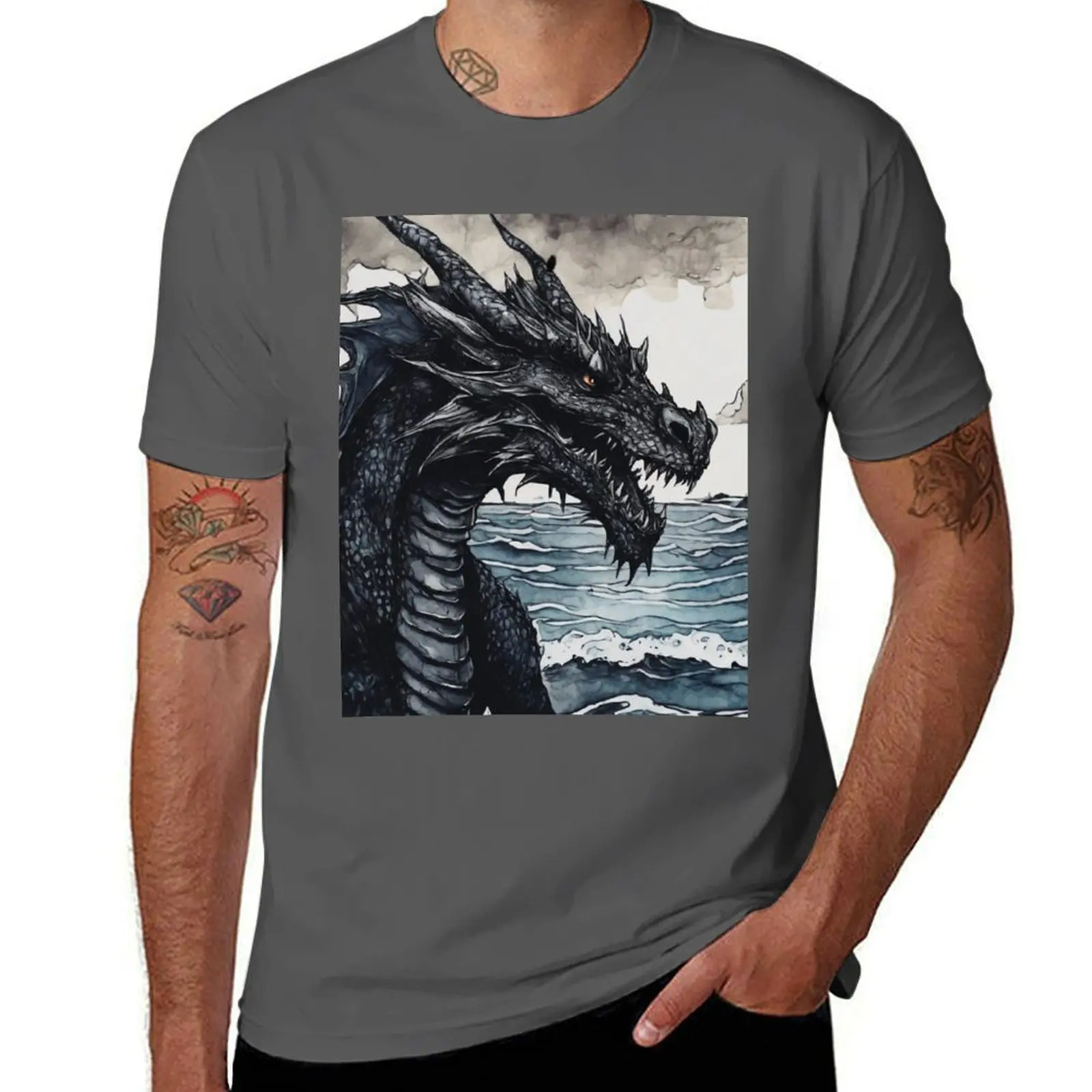 Dragon - Watercolor painting 12 T-Shirt graphic shirts luxury t-shirt T-shirts for men cotton