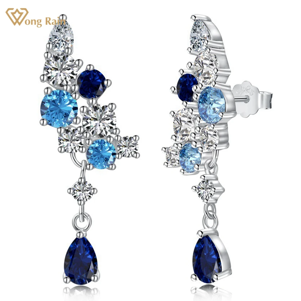 wong rain 925 sterling silver pear cut gemstone dangle brincos para mulheres fine jewelry lab sapphire 4x6 mm 01