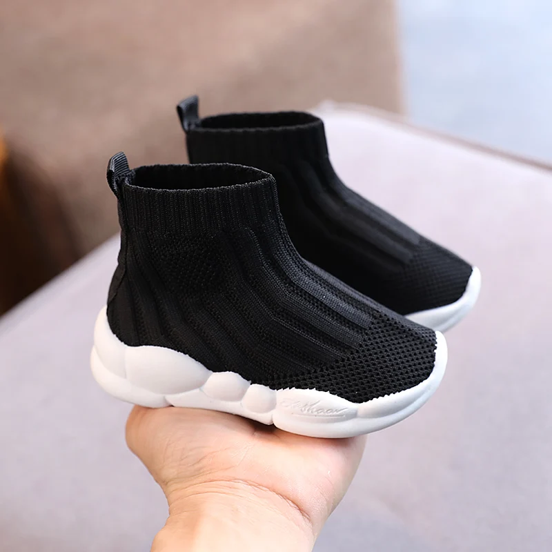 2024 Spring and Autumn New Boys Socks High Top Sports Shoes Breathable Girls Flying Weaving Shoes Korean Version Children's