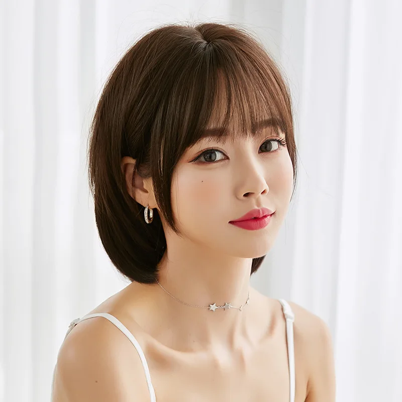 

Синтетический парик длиной до плеч с короткими прямыми волосами для женщин, натуральный пушистый парик для похудения с круглым лицом, повседневная вечеринка, мода для свиданий