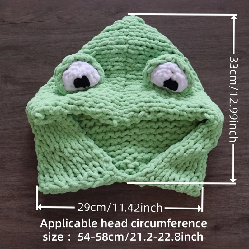 Frog mask beanie a sweet and cool style trendy girls handmade with thick yarn for warmth a cute autumn and winter knitted hat