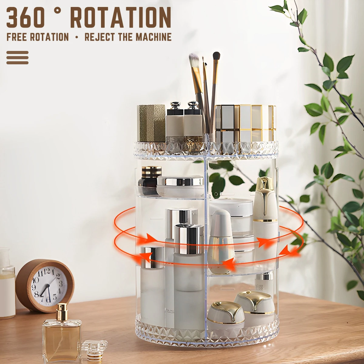 

3 Tiers Makeup Organizer 360 Rotating Storage makeup Display Case Large Capacity Cosmetic Storage Display Box Clear for Bathroom