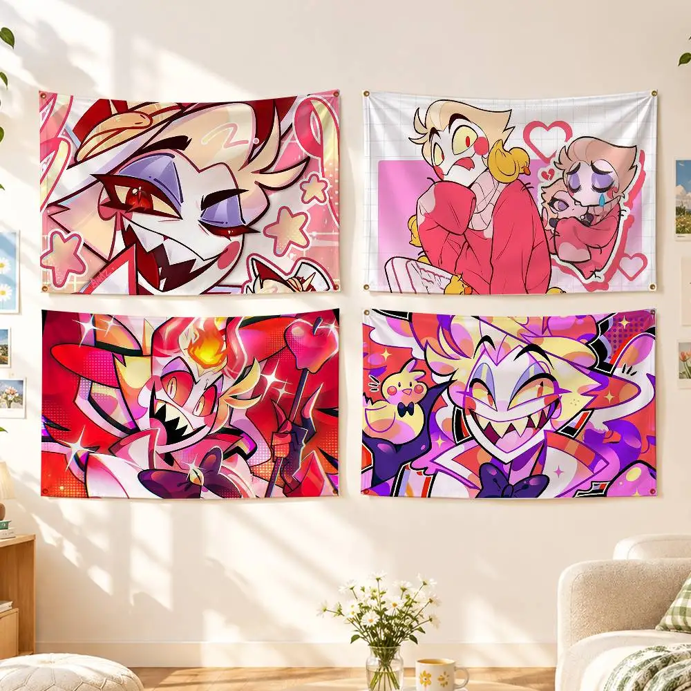 Cool Hazbin Hotel L-Lucifer Flags Wall Hanging Background Art Banner for Bedroom Home Outdoor Decor