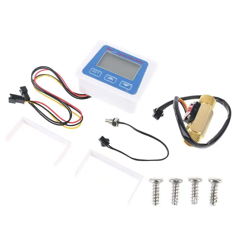 Digital LCD display Water Flow Sensor Meter Flowmeter Totameter Temperature for Time Record with G1/2 Flow Sensor DropShipping