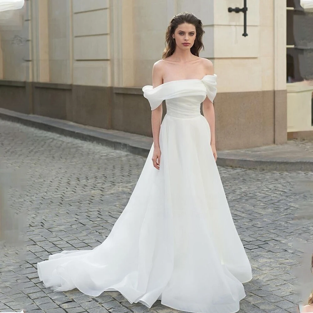 

Elegant Off The Shoulder Organza Bridal Grown A Line Wedding Dresses Custom Made 2026 Vestido De Noival