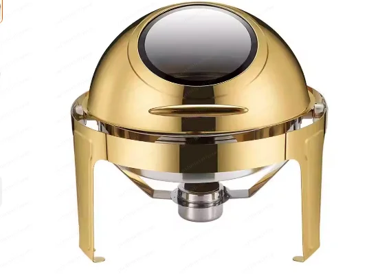 

Large Roll Top Round Dining Silver Chafing Dish Food Warmer，Hotel Large Stainless Steel Gold Hot Pot