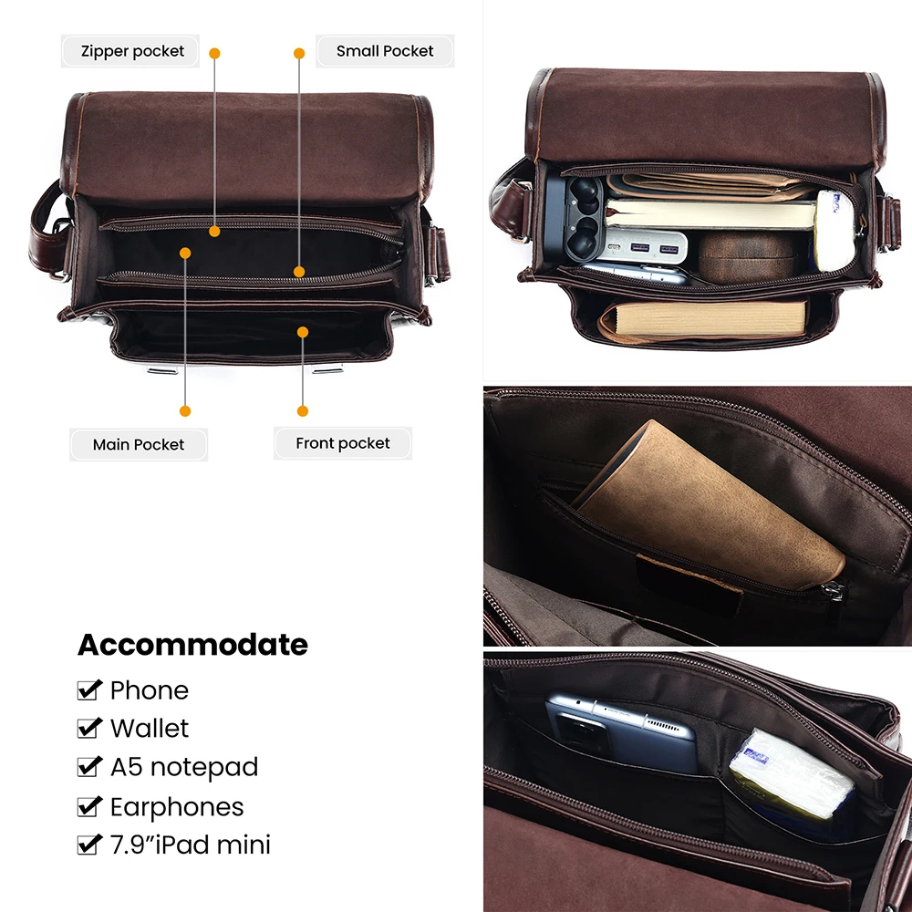 Cap type men's leather layered crossbody bag street trendy messenger bag men's shoulder bag