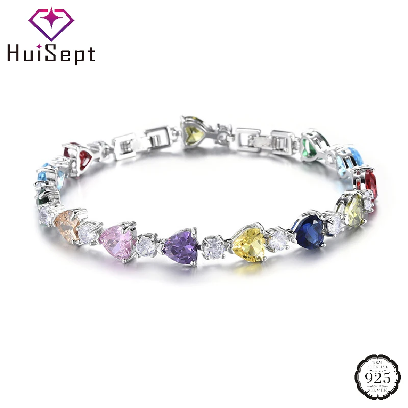 

HuiSept Women Bracelet 925 Silver Jewelry with Zircon Gemstone Heart Shaped Hand Accessories for Wedding Party Gifts Wholesale
