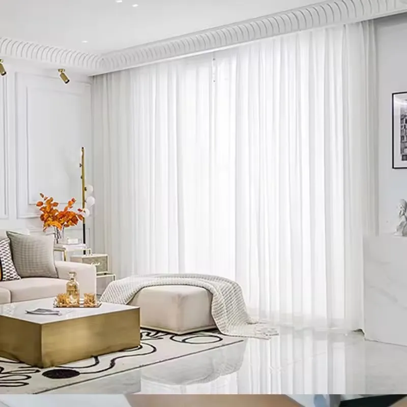 Solid White Sheer Curtains Tulle Luxurious Shading Window Curtains for Living Room Bedroom Kitchen Semi Shade Curtain Home Decor