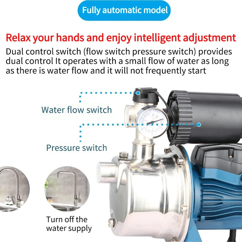 304 Stainless Steel Fully Automatic Intelligent Self-suction Pump Household Small Jet Pump Constant Booster Pressure Boosting